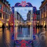 Уличная световая фотозона "Зеркало Белоснежки 3.5х2 м" неон белый красный синий